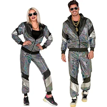 Karnevalový kostým Unisex stříbrná disco šusťákovka z 80. let - XXXL