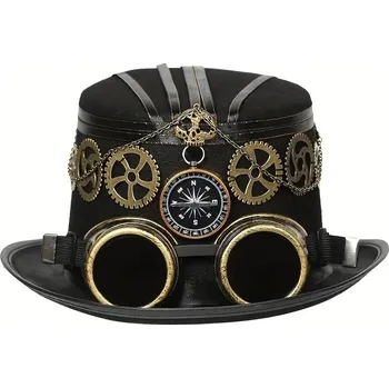 Karnevalový doplněk Steampunk cylindr s brýlemi, ozubenými koly a kompasem Steamspire