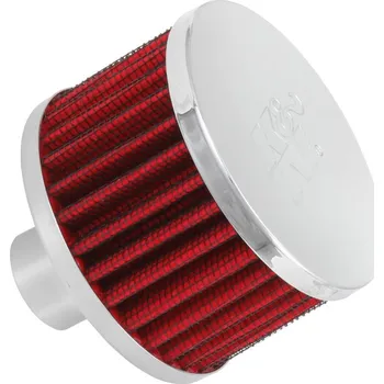 Filtr pro motocykl K&N univerzální odvětrávací filtr s vnějším průměrem 76 mm a výškou 51 mm, průměr vstupu 25 mm, délka vstupní příruby 25 mm, materiál: netkaná syntetická textilie, vrchlík kovový SLEVA 8%