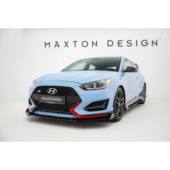Nárazník Maxton Design "Street Pro" spoiler pod přední nárazník s křidélky pro Hyundai Veloster N Mk2, plast ABS bez povrchové úpravy, s červenou linkou