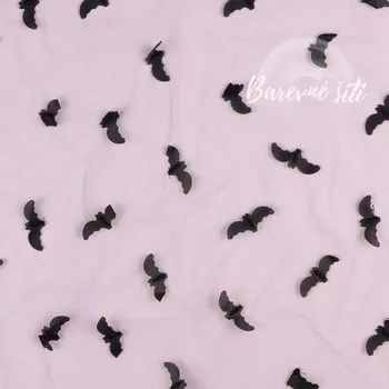 Tyl Netopýři fialová (E) (Jemný tyl s aplikací netopýrů)