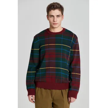 Pánský svetr SVETR GANT TARTAN JACQUARD C-NECK PLUMPED RED