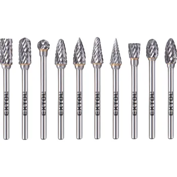 Příslušenství k frézce frézy karbidové, sada 10ks, ⌀6x13mm, ⌀stopky 3mm, sek střední (double-cut)