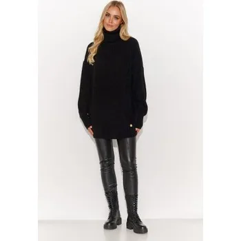 Dámská móda Teplý dámský svetr Makadamia S136 černý - s rolákem Černá One size