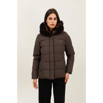 Dámský kabát Zimní bunda krátká Laura&Jo 6071 barva: hnědá tmavá, velikost: S