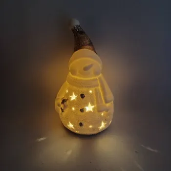 Velikonoční dekorace DECOLED Keramický sněhulák, 9,3 x 8,8 x 16,5 cm, teple bílá, 2xLR44