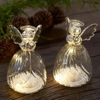Vánoční dekorace SIRIUS LED světelný anděl skleněný, čirý, sada 2 kusy, 8 cm