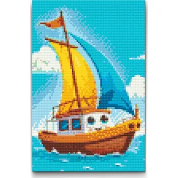 Diamantové malování Diamantové malování - Loďka pro děti Velikost: 20x30cm, Rámování: Pouze srolované plátno, Diamanty: Kulaté