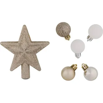 Velikonoční dekorace DECOLED Sada ozdob, 29 x 3 cm koule, 1x glitter špice, šampaň a bílá