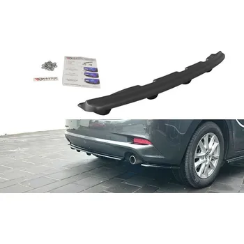 Nárazník Maxton Design středový spoiler zadního nárazníku s žebrováním pro Mazda 3 Mk3 Facelift, černý lesklý plast ABS