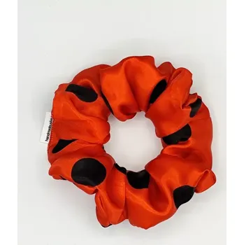 Saténová Scrunchie gumička černý puntík L - klasik