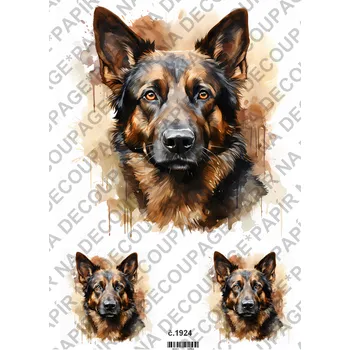 Umělecký papír Rýžový a soft papír na decoupage - Pes Vlčák - KB1924 Materiál: Soft, Rozměr: A4