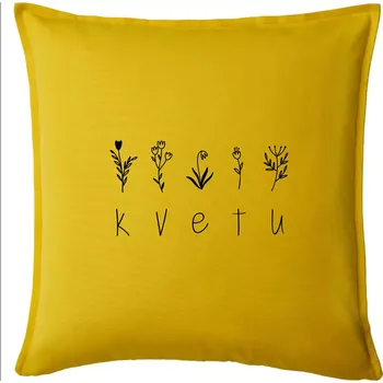 Polštář Kvetu - Nápis s květinami - Polštář 50x50 - 50x50 - Pouze potah ( Žlutá )