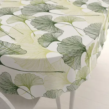 ubrus Bavlněný oválný ubrus Sandra SA-576 Zelené Ginkgo listy na bílém 100x160 cm