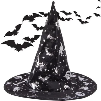 Party dekorace Čarodějnický klobouk na Halloween – klasická špičatá čepice se vzorem