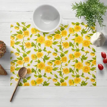 prostírání Bavlněné prostírání na stůl Sandra SA-602 Slunečnice na bílém 30x40 cm