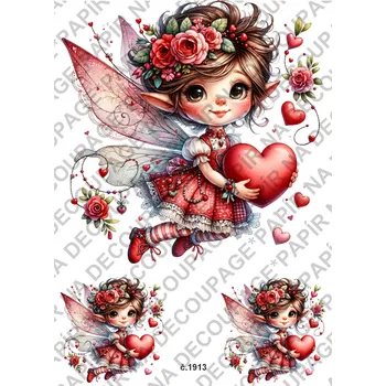 Umělecký papír Rýžový a soft papír na decoupage - Víla červená - KB01913 Materiál: Soft, Rozměr: A4