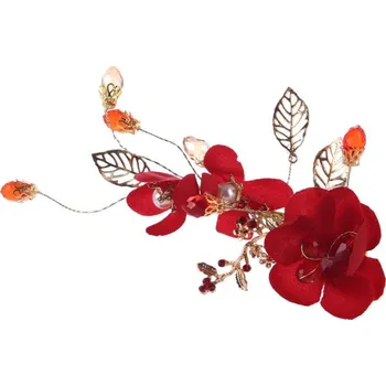 Ozdoba do vlasů B-TOP Ozdoba do vlasů KVĚTY S PERLAMI A KAMÍNKY - červená