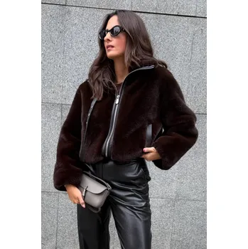 Dámský kožich Dámský kožíšek PINKO ESTEBANA BLOUSON 106013A1ZMM28 hnědý Velikost: 46