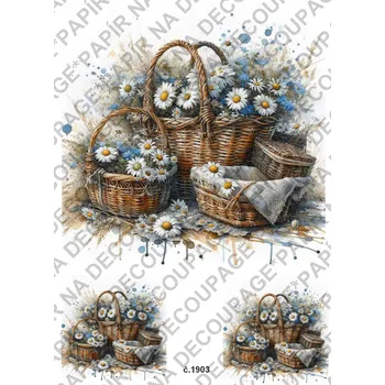 Umělecký papír Rýžový a soft papír na decoupage - Proutěný košík s květinami - KB01903 Materiál: Soft, Rozměr: A4