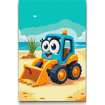 Malování podle čísel - Mini bagr pro děti Velikost: 20x30cm, Rámování: Pouze srolované plátno