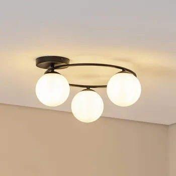 EMIBIG LIGHTING Stropní světlo Sopra, opálově bílé/černé, sklo, E14 - Stínidlo na lampu Ø 14 cm; baldachýn - výška 2,5 cm, Ø 14 cm opálově bílá, černá 3 x 10 W LED - Doprava zdarma