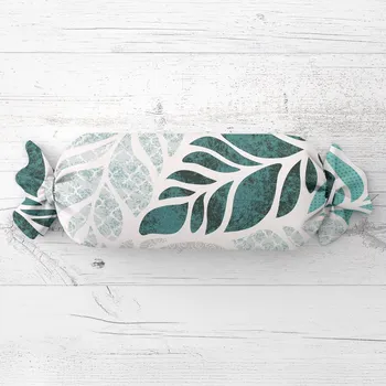 Dekorativní polštářek Polštář válec bonbon Sandra SA-572 Šedo-modrozelené abstraktní listy na bílém 15x80 cm