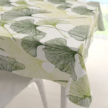 ubrus Bavlněný čtvercový ubrus Sandra SA-576 Zelené Ginkgo listy na bílém 40x40 cm