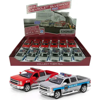 autíčko Teddies Kinsmart auto Chevrolet Silverado policie hasiči 12,5cm kov na zpětné natažení