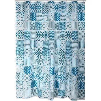 Sprchový závěs MSV sprchový závěs ALENTEJO, vzorovaný, modrý, 180 x 200 cm, polyester, s kroužky