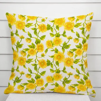 Povlak na dekorativní polštářek Bavlněný povlak na polštář Sandra SA-602 Slunečnice na bílém 35 x 45 cm