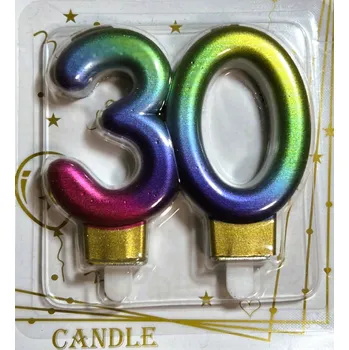 Dortová svíčka MZ Svíčka na dort "30" - pět druhů barev Barva: Duhová
