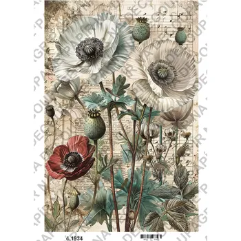 Umělecký papír Rýžový a soft papír na decoupage - Vintage příroda - KB01934 Materiál: Soft, Rozměr: A4