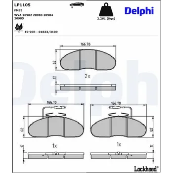 Brzdová destička Sada brzdových destiček, kotoučová brzda DELPHI LP1105