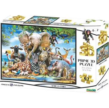 Puzzle Puzzle 3D Afrika úsměv 31x23cm 63 dílků veselá skládačka v krabici