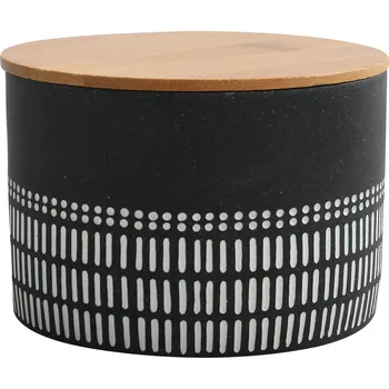 Sada koupelnových doplňků Spirella dóza na odličovací tampony YUMA, černo-bílá, polyresin, bambus