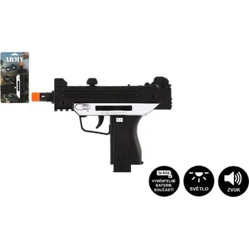 Pistole samopal plast ARMY 17,5cm na baterie se zvukem se světlem černá