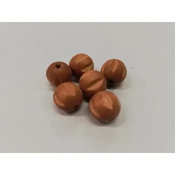 Dětské navlékací korálky Dřevěné korálky - kulička rýhovaná hnědá - 10mm - 6ks