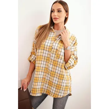 Dámská košile Kesi Włoski Dámská kostkovaná bavlněná košile s efektem obnošení hořčicová Kesi Włoski bílá | hořčicová 3412498