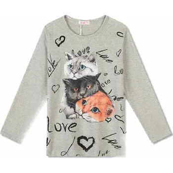 DÍVČÍ TRIČKO KOČKY S DLOUHÝM RUKÁVEM Barva: Šedá, Velikost: 146