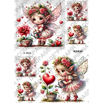 Umělecký papír Rýžový a soft papír na decoupage - Víla červená - KB01932 Materiál: Soft, Rozměr: A4