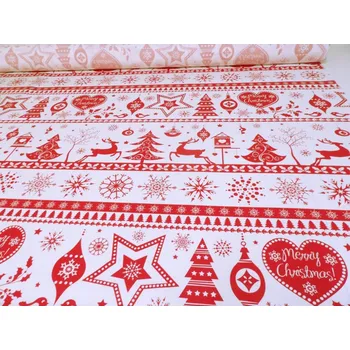 DOMESTINO 120/ 21942-2 Vánoční ozdoby/vločky červené na bílé - 160cm / VELKOOBCHOD Ceník: VELKOOBCHOD: po celých rolích, bez odvíjení