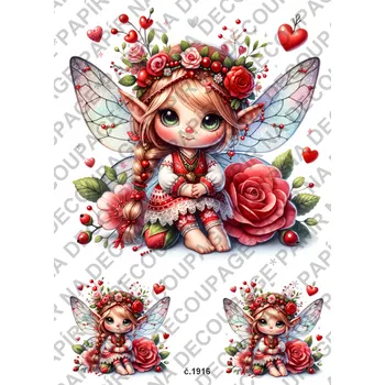 Umělecký papír Rýžový a soft papír na decoupage - Víla červená - KB01916 Materiál: Rýžový papír, Rozměr: A4