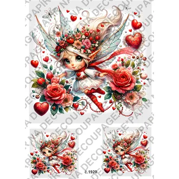 Umělecký papír Rýžový a soft papír na decoupage - Víla červená - KB01920 Materiál: Soft, Rozměr: A4