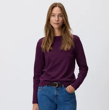 Reserved - Tričko s&nbsp;vysokým podílem mercerované bavlny a&nbsp;dlouhými rukávy - tmavě fialová - 9467H-49X - 9467H-49X-M