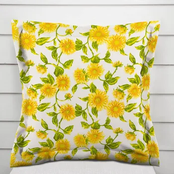 Povlak na dekorativní polštářek Bavlněný povlak na polštář s lemem Sandra SA-602 Slunečnice na bílém 50 x 50 cm