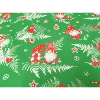 DOMESTINO 120/ 22296-2 Vánoční skřítek červený na zelené - 160cm / METRÁŽ NA MÍRU