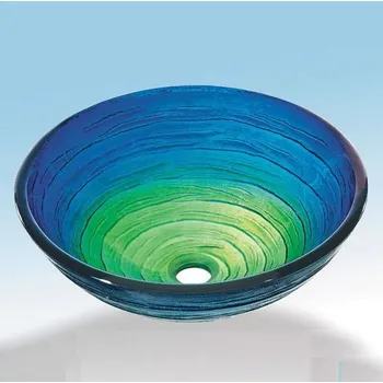 Umyvadlo BESTECO Euresa Skleněné Umyvadlo na Desku, Tvrzené sklo, Zelená/modrá, Ø 42 cm