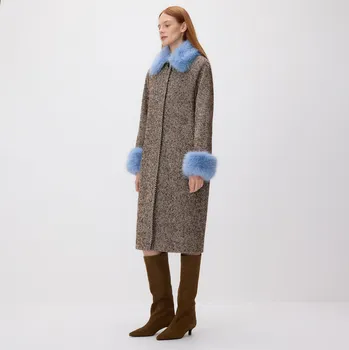 Dámský kabát Reserved - Dlouhý kabát s kožešinou - vícebarevná - 032HV-MLC - 032HV-MLC-L