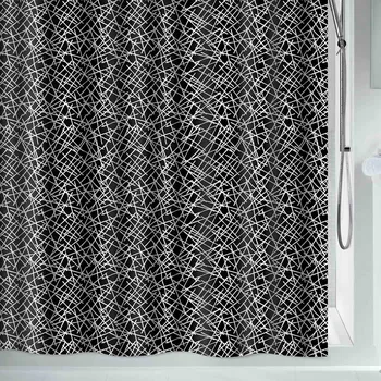 Spirella sprchový závěs LINES, abstraktní motiv, černý, 180 x 200 cm, polyester
